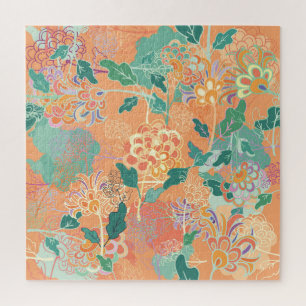 Chinesische Chrysantheme: florales oranges Muster. Puzzle