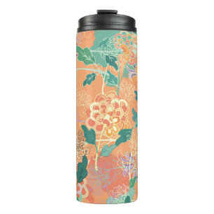 Chinesische Chrysantheme: florales oranges Muster. Thermosbecher