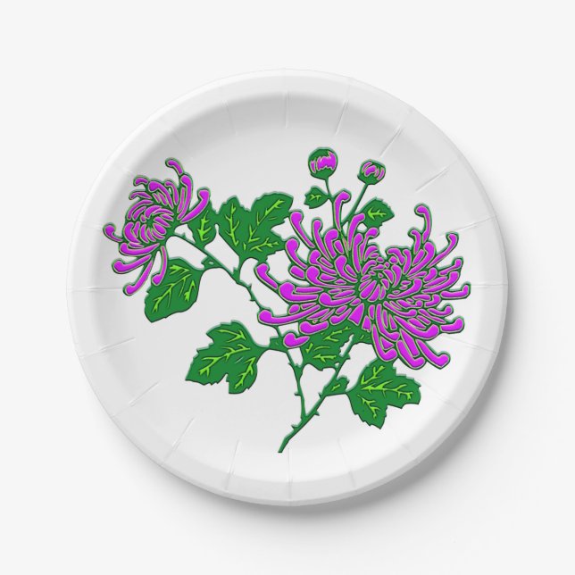 Chinesische Chrysanthemen - Lavendel Pappteller (Vorderseite)