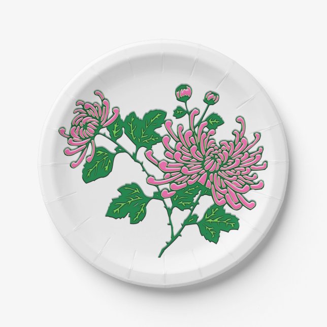Chinesische Chrysanthemen - sanftrosa Pappteller (Vorderseite)