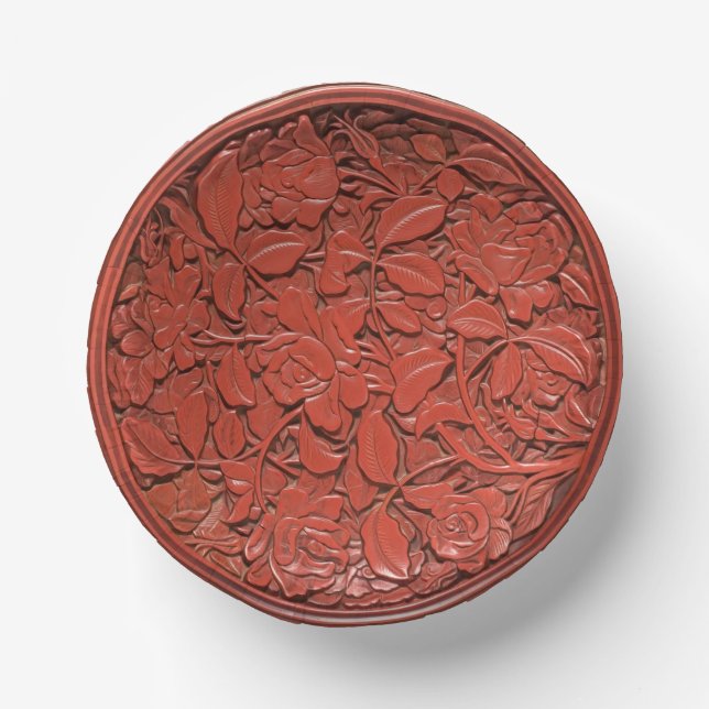 Chinesische Cinnabar Carved Floral Imitats China Pappteller (Vorderseite)