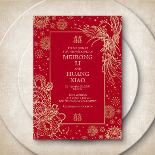 Chinesische Drache-Phoenix-Hochzeit Folieneinladung