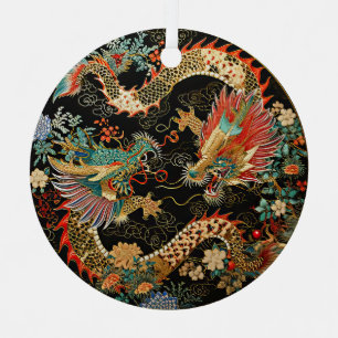 Chinesische Drachen und Blume Ornament Aus Metall