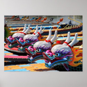 Chinesische Drachenboote in Taiwan Poster