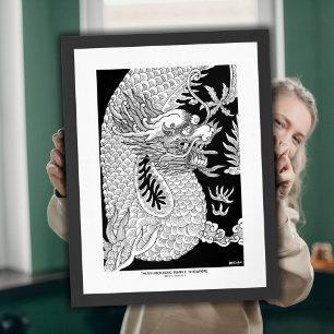 Chinesische Drachenfarbenkizze   Schwarz-Weiß-Wand Poster
