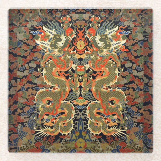 Chinesische Drachenkunst Glasuntersetzer (Vorderseite)