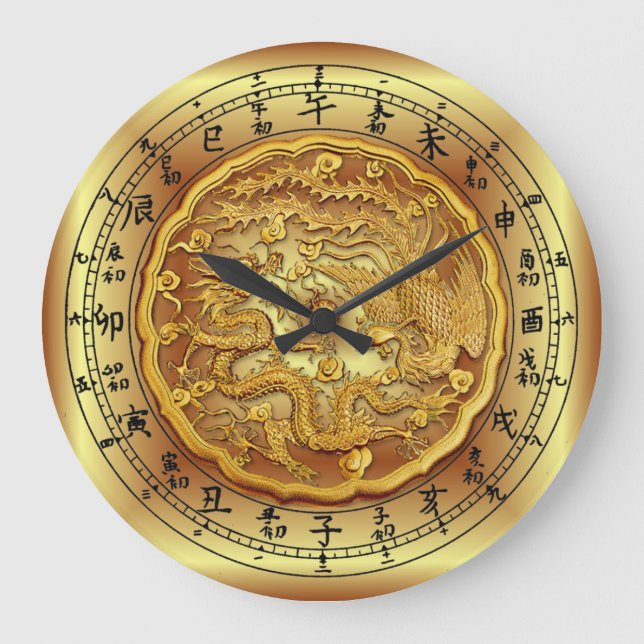 Chinesische Drachenuhr ~ Dragon und Phoenix ~ Große Wanduhr (Vorderseite)
