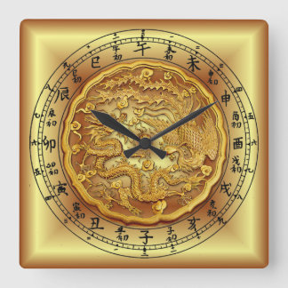 Chinesische Drachenuhr ~ Dragon und Phoenix ~ Quadratische Wanduhr