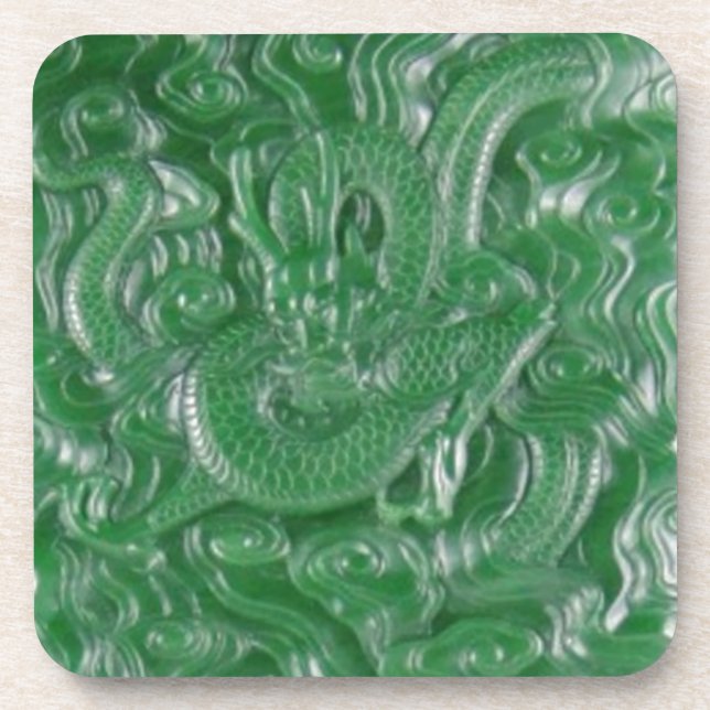 chinesische Dracheskulptur der grünen Jade Getränkeuntersetzer (Vorderseite)