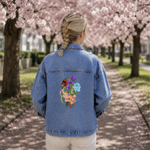 Chinesische Dragon Navy Blue Blumen Jeansjacke