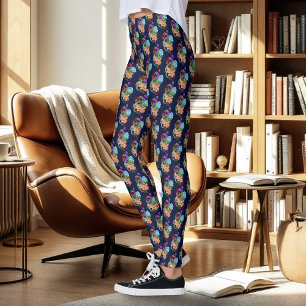 Chinesische Dragon Navy Blue Blumen Leggings
