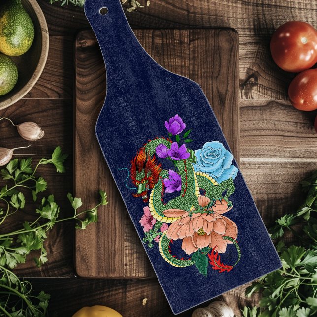 Chinesische Dragon Navy Blue Blumen Schneidebrett (Von Creator hochgeladen)
