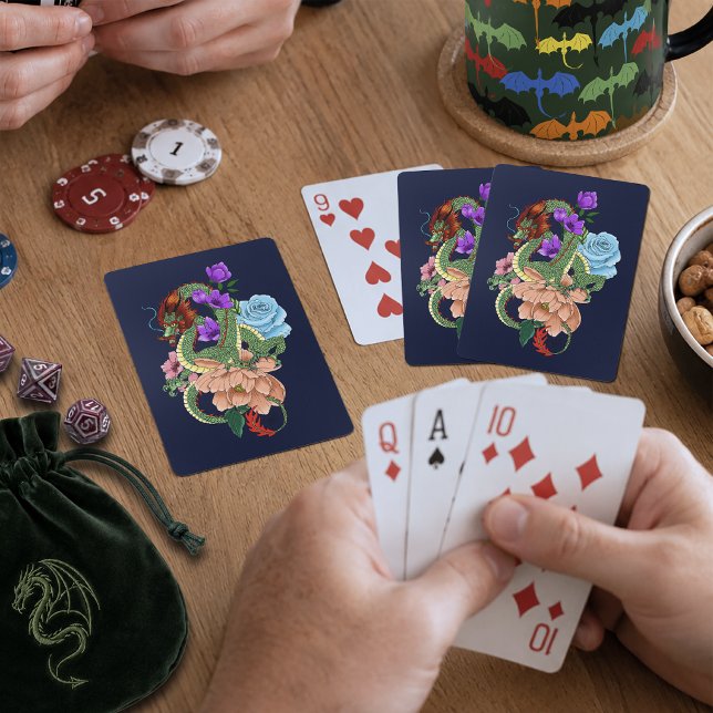 Chinesische Dragon Navy Blue Blumen Spielkarten (Von Creator hochgeladen)