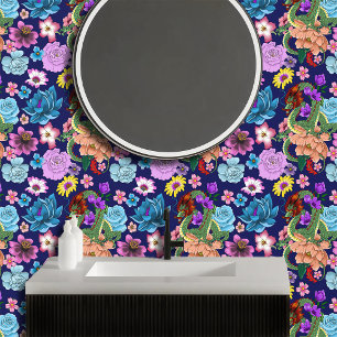 Chinesische Dragon Navy Blue Blumen Tapete
