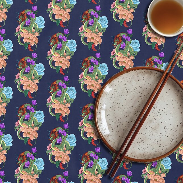 Chinesische Dragon Navy Blue Blumen Tischdecke (Von Creator hochgeladen)