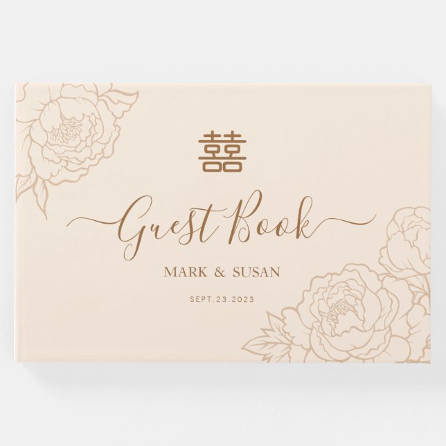 Chinesische Elegante Double Happiness Hochzeit Gästebuch (Vorderseite)