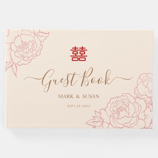 Chinesische Elegante Double Happiness Hochzeit Gästebuch (Vorderseite)