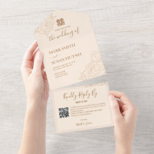 Chinesische elegante Pfingstrose - Alles in einem  All In One Einladung