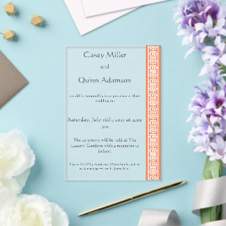 Chinesische Eleganz in Korallenrosa Acryl-Hochzeit Acryleinladungen