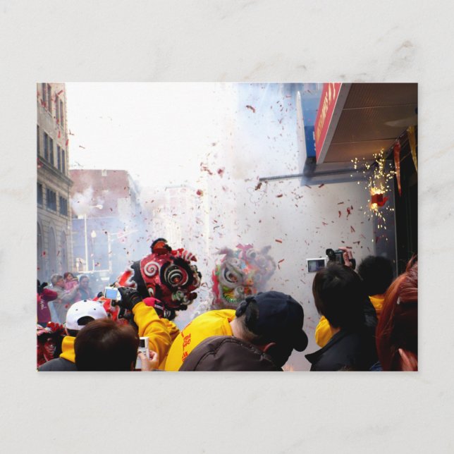 Chinesische Feuerwehr und Löwen Postkarte (Vorderseite)