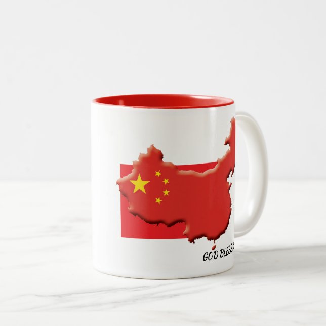 CHINESISCHE FLAG Gott segne individuelle Schrift W Zweifarbige Tasse (VorderseiteRechts)