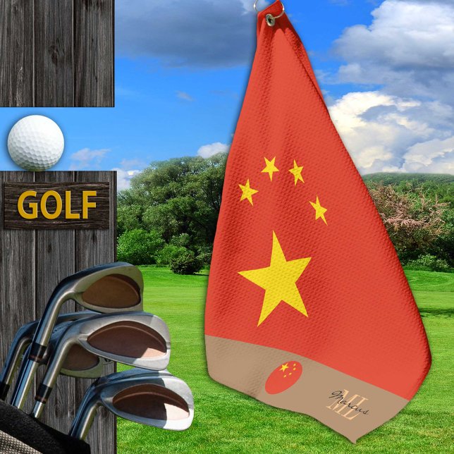 Chinesische Flagge & China mit Monogramm /Golf Golfhandtuch (Von Creator hochgeladen)