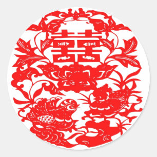 Chinesische Folk Double Happiness Love Birds Runder Aufkleber