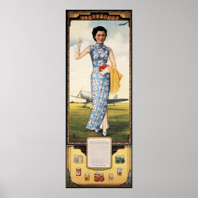 Chinesische Frau Button Up Old Shanghai Tobacco Po Poster (Vorne)