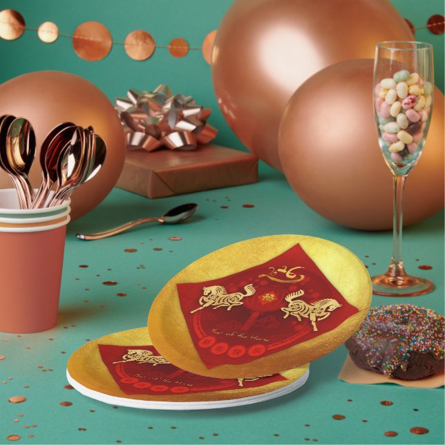 Chinesische FU Luck Laterne Horse Jahr Gruß PP01 Pappteller (Multi)