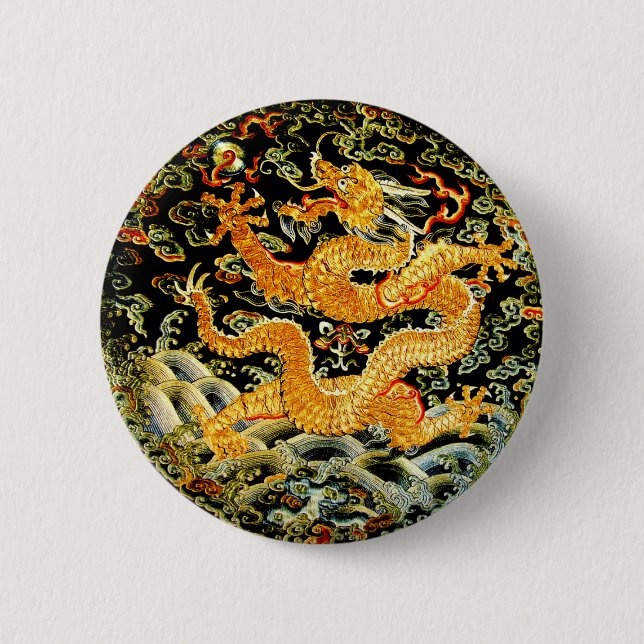 Chinesische gestickter goldener Drache des Button (Vorderseite)