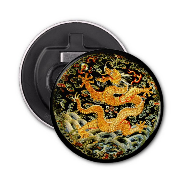 Chinesische gestickter goldener Drache des Flaschenöffner (Vorderseite)