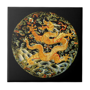 Chinesische gestickter goldener Drache des Fliese