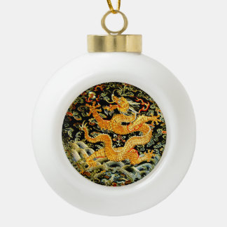 Chinesische gestickter goldener Drache des Keramik Kugel-Ornament