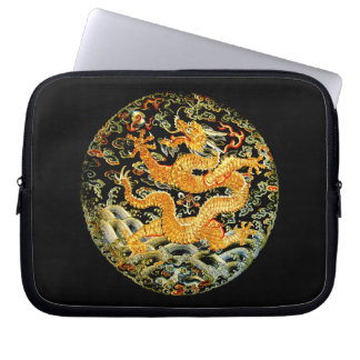 Chinesische gestickter goldener Drache des Laptopschutzhülle