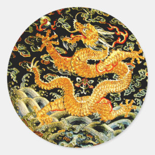 Chinesische gestickter goldener Drache des Runder Aufkleber