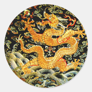 Chinesische gestickter goldener Drache des Runder Aufkleber