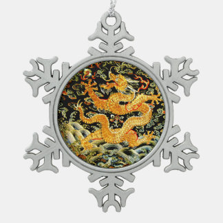 Chinesische gestickter goldener Drache des Schneeflocken Zinn-Ornament