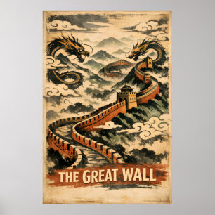 Chinesische Große Mauer Vintage-Reise Poster