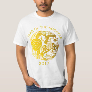 Chinesische Hahn-Jahr 2017 goldene papercut Art T T-Shirt