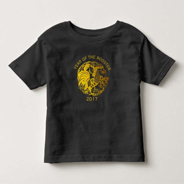 Chinesische Hahn-Jahr 2017 goldenes papercut Kleinkind T-shirt (Vorderseite)