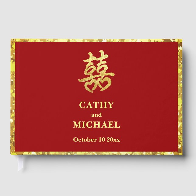 Chinesische Hochzeit doppeltes Glück Herz formale  Gästebuch (Vorderseite)