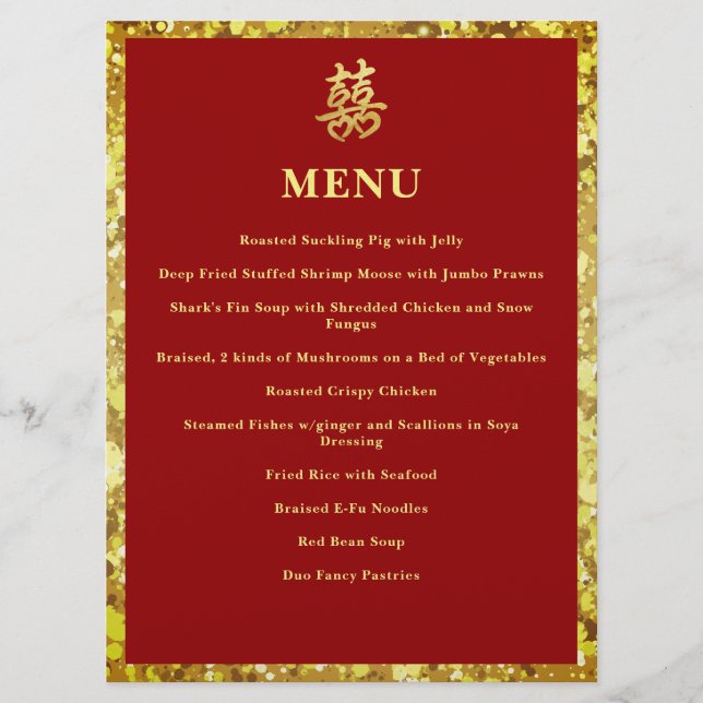 Chinesische Hochzeit doppeltes Glück Herz formale  Menükarte (Vorderseite)