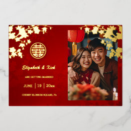 Chinesische Hochzeit Doppeltes Glück Kirschblüte Folieneinladung