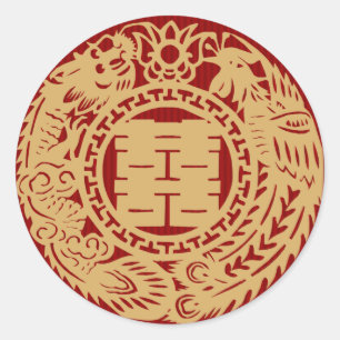 Chinesische Hochzeit doppeltes Glück Rot Aufkleber