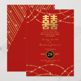 Chinesische Hochzeit Gold Lights Doppeltes Glück Einladung