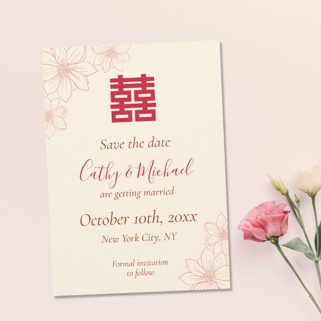 Chinesische Hochzeit in beige und roter Farbe Save The Date (Von Creator hochgeladen)