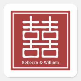 Chinesische Hochzeit mit doppeltem Glück Quadratischer Aufkleber