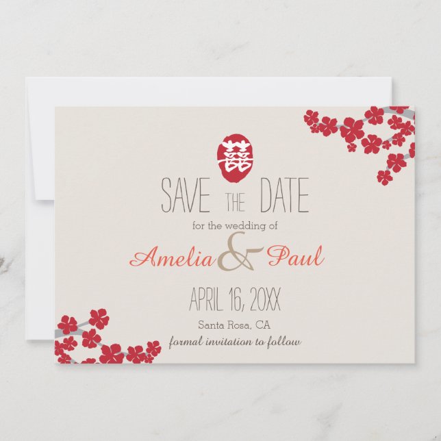 Chinesische Hochzeit mit doppeltem Glück - Save th Save The Date (Vorderseite)