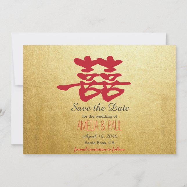 Chinesische Hochzeit mit doppeltem Glück - Save th The Date (Vorderseite)