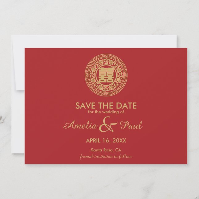 Chinesische Hochzeit mit doppeltem Glück - Save th The Date (Vorderseite)